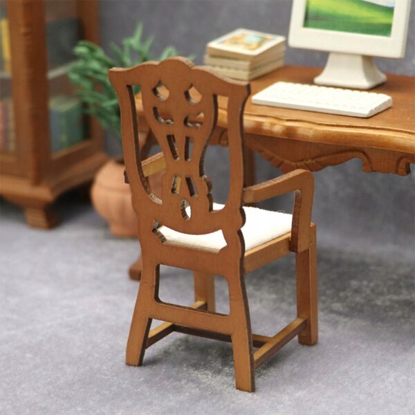 Miniatuur houten stoel 1:12 accessoire voor poppenhuis realistische meubels