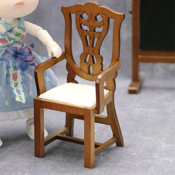Miniatuur houten stoel 1:12 accessoire voor poppenhuis realistische meubels