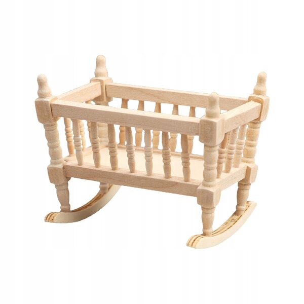 Miniatuur houten wieg 1:12 voor poppenhuis, handgemaakt decoratief accessoire