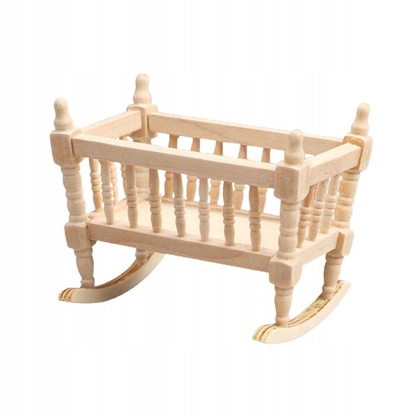 Miniatuur houten wieg 1:12 voor poppenhuis, handgemaakt decoratief accessoire