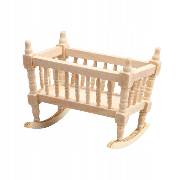 Miniatuur houten wieg 1:12 voor poppenhuis, handgemaakt decoratief accessoire
