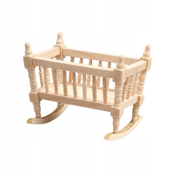 Miniatuur houten wieg 1:12 voor poppenhuis, handgemaakt decoratief accessoire
