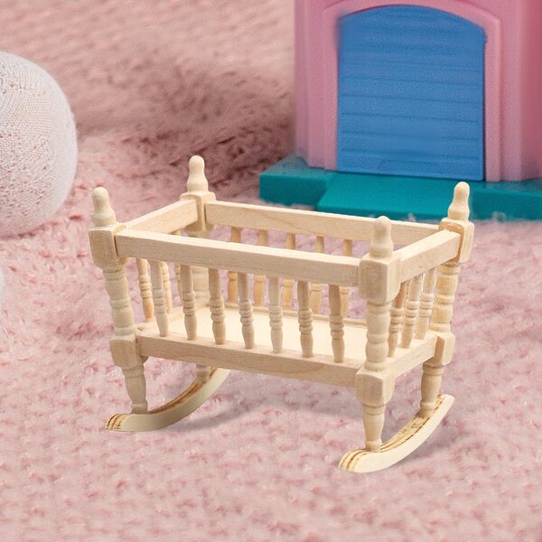 Miniatuur houten wieg 1:12 voor poppenhuis, handgemaakt decoratief accessoire