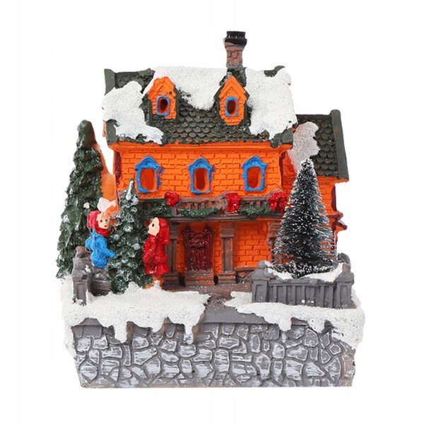 Mini Villaggio Natalizio con Luci e Bambini in Resina 10,5x9,5x12 cm