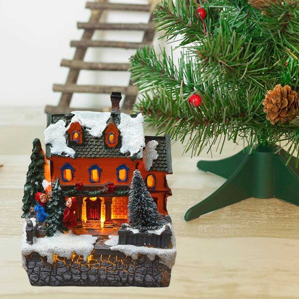 Mini Villaggio Natalizio con Luci e Bambini in Resina 10,5x9,5x12 cm
