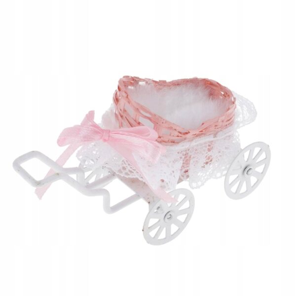 Metallischer Miniatur-Puppenhaus-Kinderwagen 1:12 Rosa