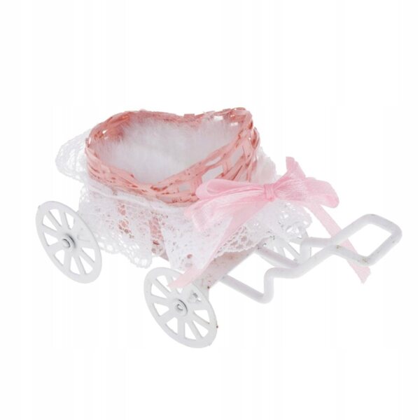 Metallic miniatuur poppenhuiskinderwagen 1:12 roze