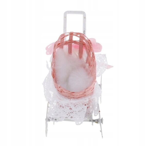 Metallic miniatuur poppenhuiskinderwagen 1:12 roze