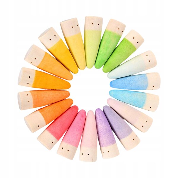 Комплект от 18 образователни игри за деца Rainbow Wooden Peg Dolls
