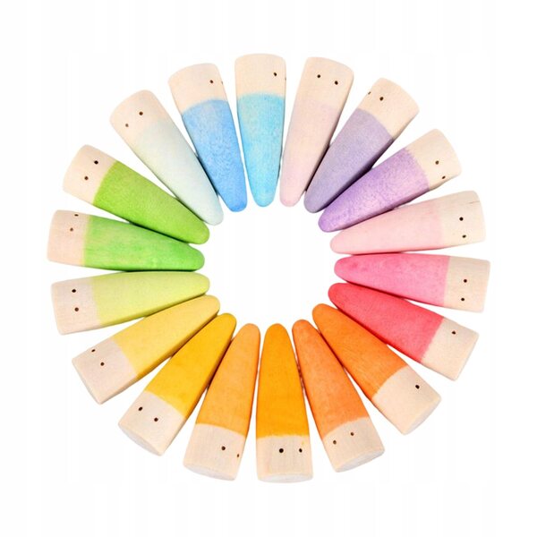 Комплект от 18 образователни игри за деца Rainbow Wooden Peg Dolls