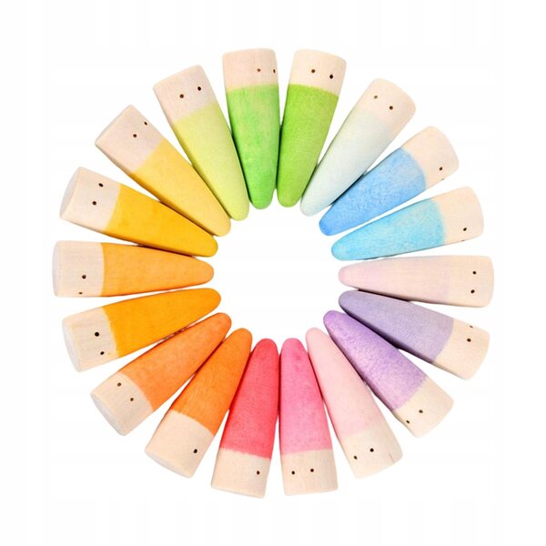Комплект от 18 образователни игри за деца Rainbow Wooden Peg Dolls