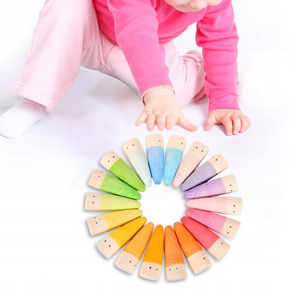 Комплект от 18 образователни игри за деца Rainbow Wooden Peg Dolls