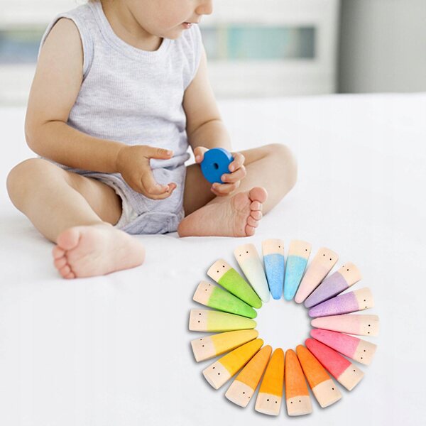 Комплект от 18 образователни игри за деца Rainbow Wooden Peg Dolls