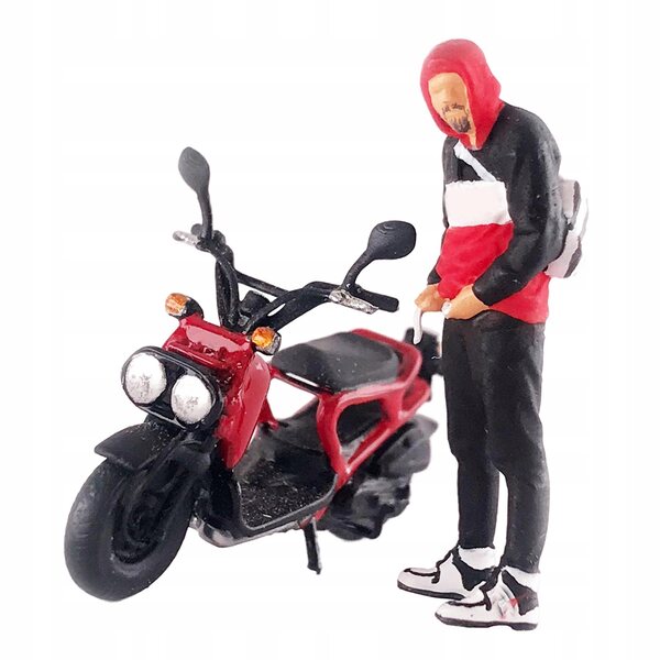 Figura 1:64 Uomo su Motociclo Micro Paesaggio Rossa e Nera in Resina