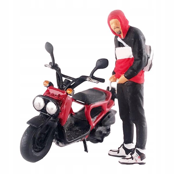 Figura 1:64 Uomo su Motociclo Micro Paesaggio Rossa e Nera in Resina