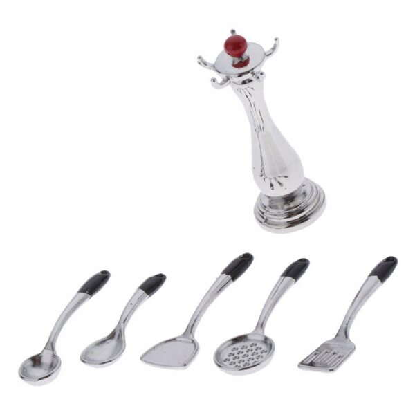 Set miniatura cucina per casa delle bambole con 6 accessori e supporto 1/12