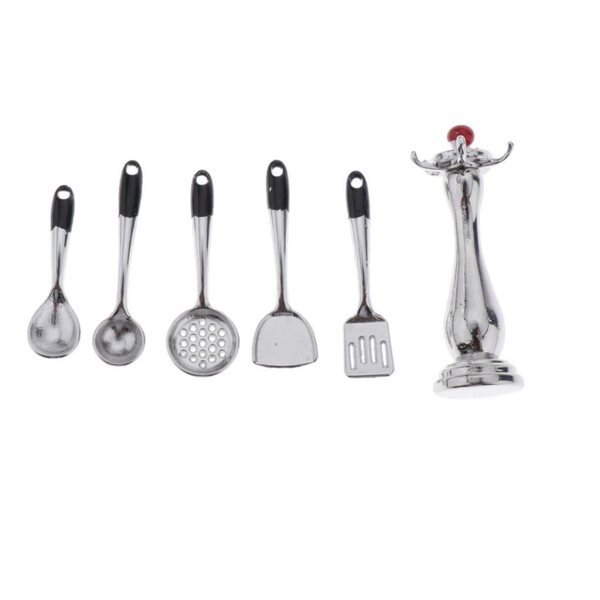 Set miniatura cucina per casa delle bambole con 6 accessori e supporto 1/12
