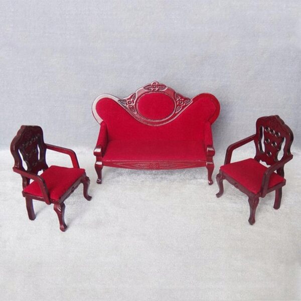 Retro stil sofa og lænestole Dukkehusmøbler Miniature Sæt 1/12