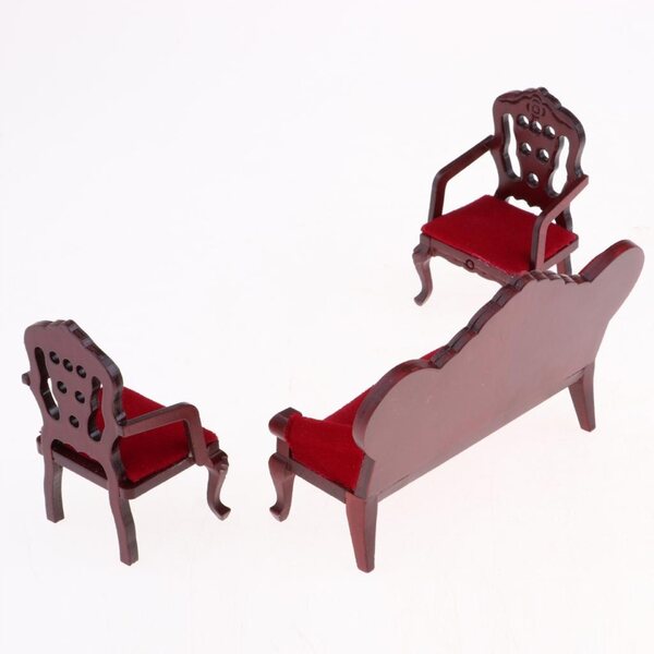 Retro stil sofa og lænestole Dukkehusmøbler Miniature Sæt 1/12
