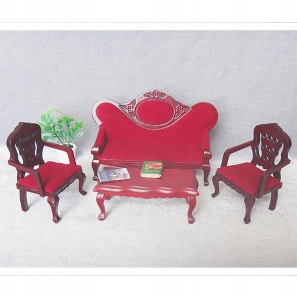Retro stil sofa og lænestole Dukkehusmøbler Miniature Sæt 1/12
