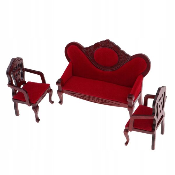 Retro stil sofa og lænestole Dukkehusmøbler Miniature Sæt 1/12