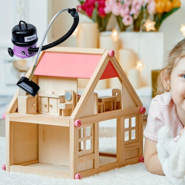 Miniatura Odkurzacza per Casa delle Bambole 1/12 in Legno Rosa Decorativo