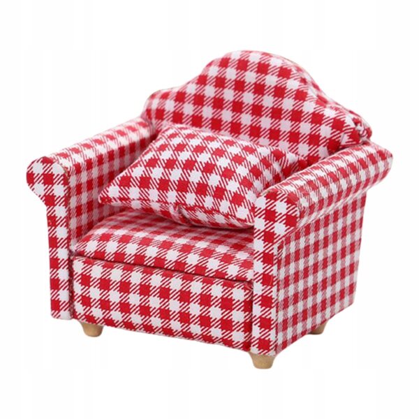 Miniatura Sofa 1:12 per Casa delle Bambole con Cuscino in Tessuto a Quadretti