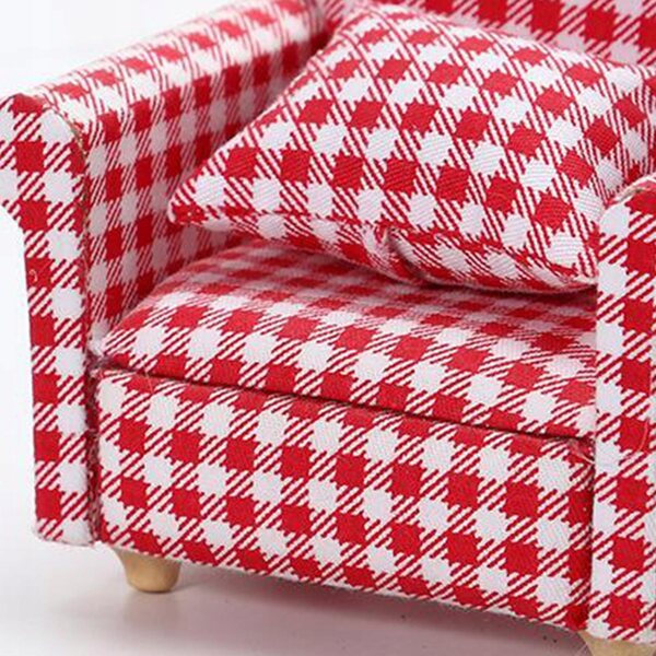 Miniatursofa 1:12 für Puppenhaus mit kariertem Stoffkissen