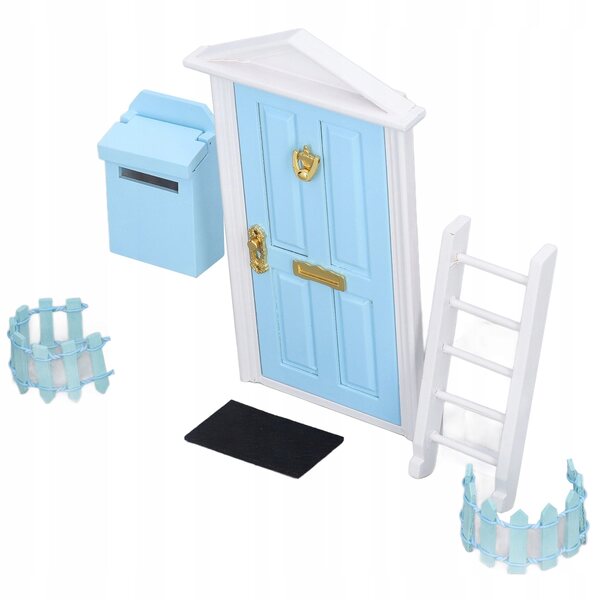 Blaue Miniatur-Holztüren für Puppenhäuser, Set mit Zubehör