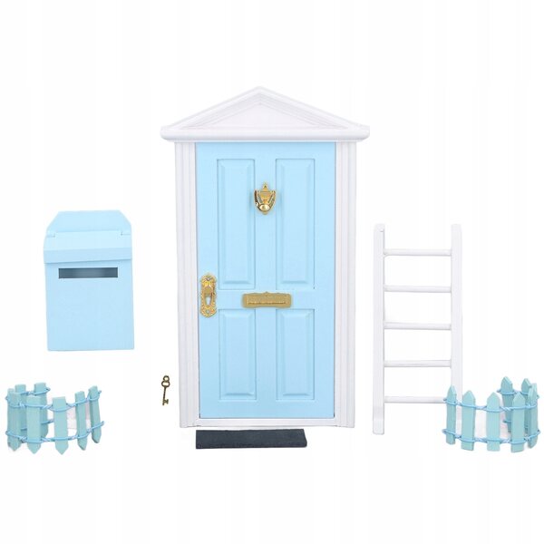 Blaue Miniatur-Holztüren für Puppenhäuser, Set mit Zubehör
