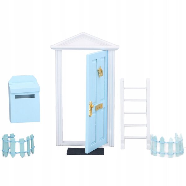 Blaue Miniatur-Holztüren für Puppenhäuser, Set mit Zubehör