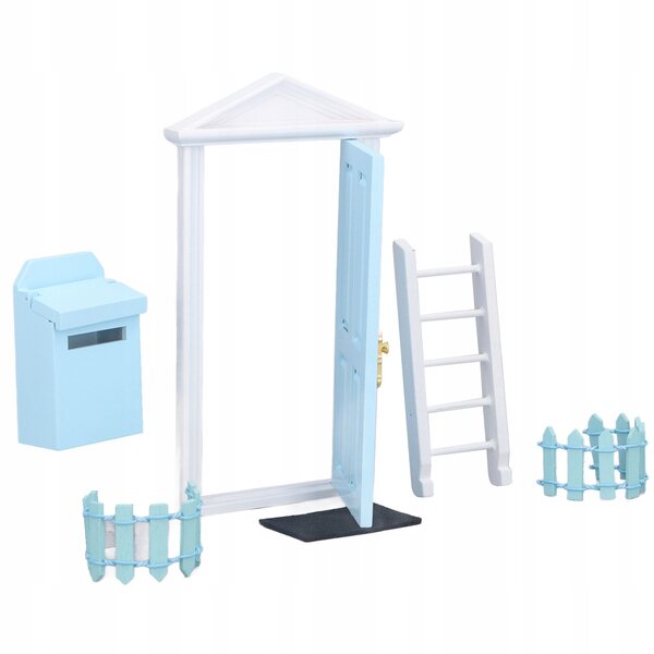 Blaue Miniatur-Holztüren für Puppenhäuser, Set mit Zubehör