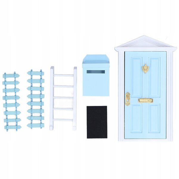 Blaue Miniatur-Holztüren für Puppenhäuser, Set mit Zubehör