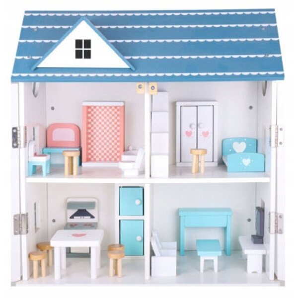 Casa di legno per bambole Trifox 55 cm colore blu per bambini 3+