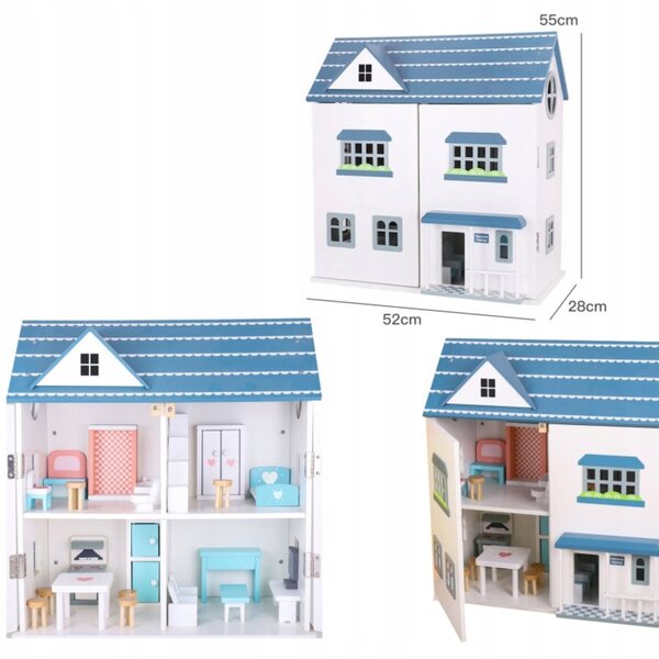 Casa di legno per bambole Trifox 55 cm colore blu per bambini 3+