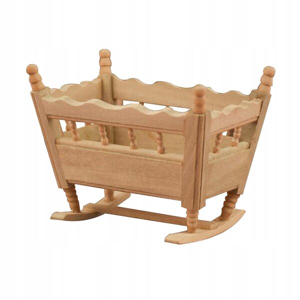 Maison de poupée miniature en bois 1:12 avec berceau décoratif 9,5x7x6 cm