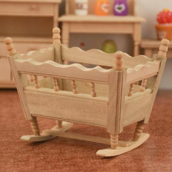Maison de poupée miniature en bois 1:12 avec berceau décoratif 9,5x7x6 cm