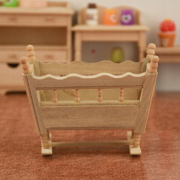 Maison de poupée miniature en bois 1:12 avec berceau décoratif 9,5x7x6 cm