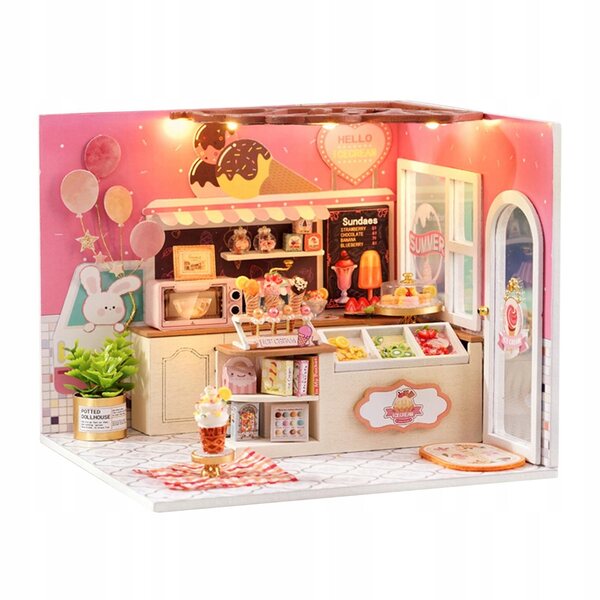 DIY-Puppenhaus-Miniaturbausatz aus Holz mit LED-Leuchten und detaillierten Möbeln