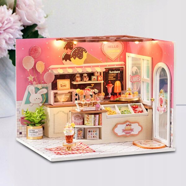 DIY-Puppenhaus-Miniaturbausatz aus Holz mit LED-Leuchten und detaillierten Möbeln