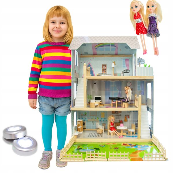 Małgosia Puppenhaus 83 cm mit Garten, Möbeln und LED-Beleuchtung