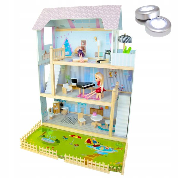 Małgosia Puppenhaus 83 cm mit Garten, Möbeln und LED-Beleuchtung
