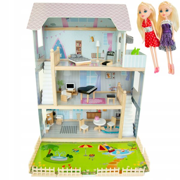 Małgosia Puppenhaus 83 cm mit Garten, Möbeln und LED-Beleuchtung