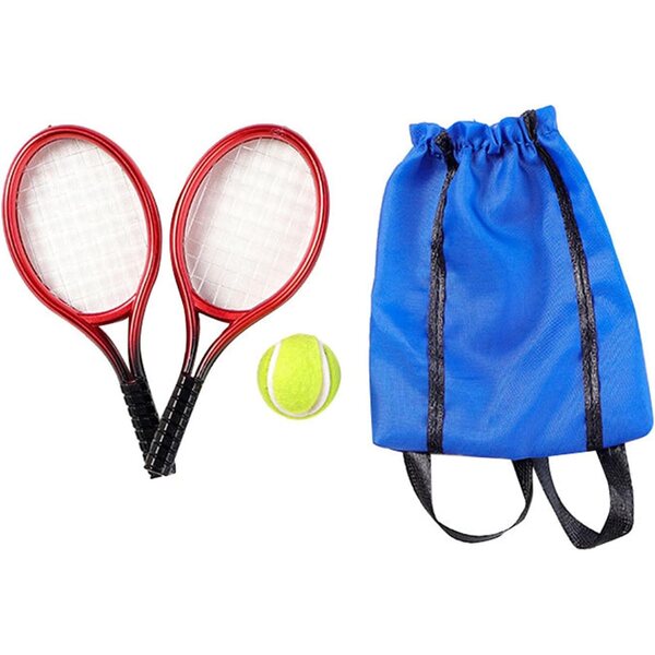 Mini-Puppe, Miniatur-Tennisschläger und Bälle, Sportdekoration