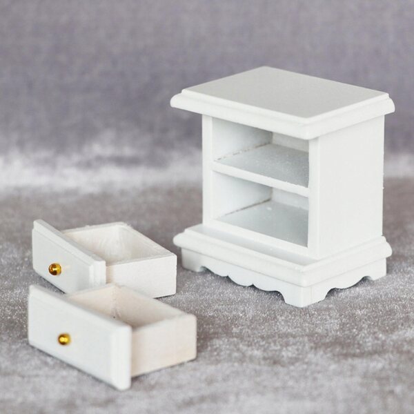 Miniaturistische Stolik Nocny in hout 1:12 voor poppenhuis met 2 lades