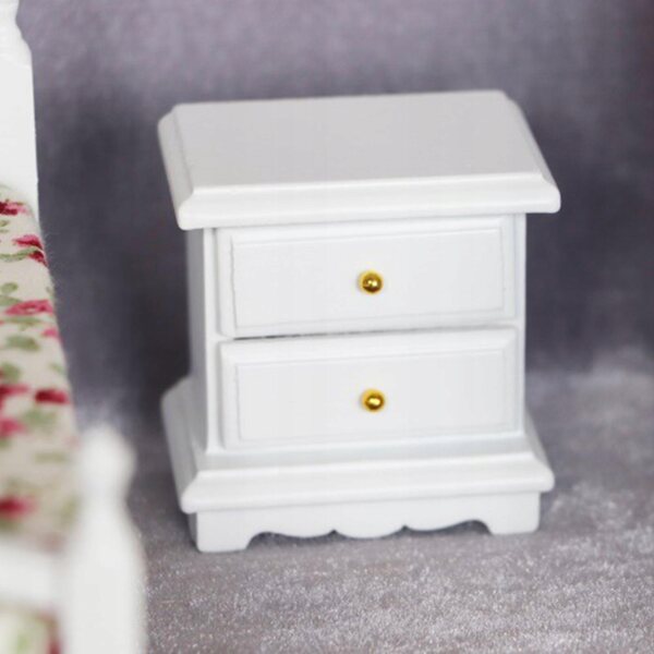 Miniaturistische Stolik Nocny in hout 1:12 voor poppenhuis met 2 lades