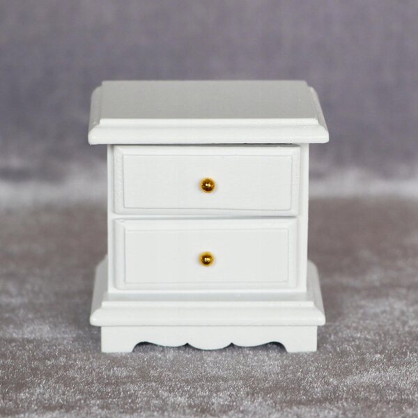 Miniaturistische Stolik Nocny in hout 1:12 voor poppenhuis met 2 lades