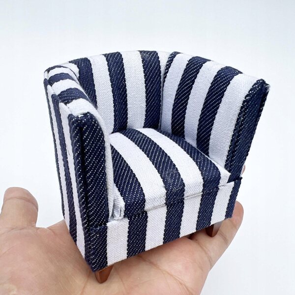 KingLine Miniatur-Sofa mit blauen Streifen im Maßstab 1:12 für das Puppenhaus