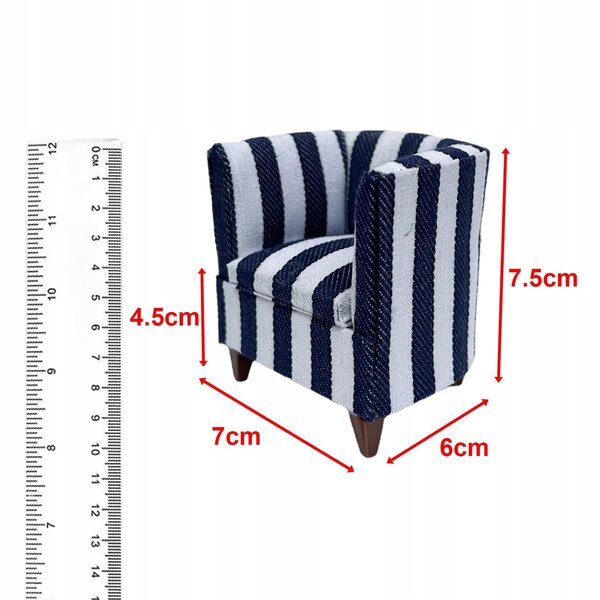 KingLine Miniatur-Sofa mit blauen Streifen im Maßstab 1:12 für das Puppenhaus