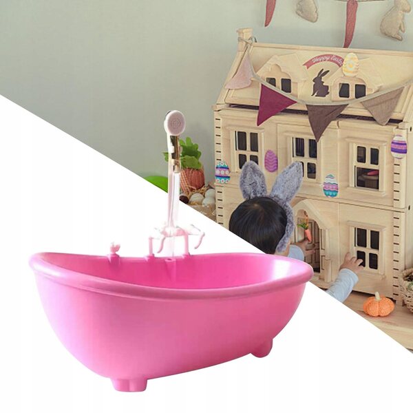 1/6 Puppenhaus-Miniaturbadewanne aus rosa Holz für 12-Zoll-Puppen